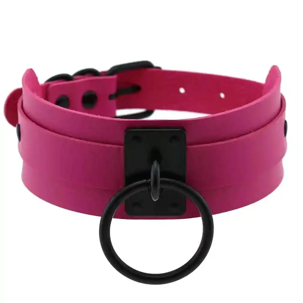 Punk Black O-Round Metal Leather Choker Collar - Pedlar's Attic