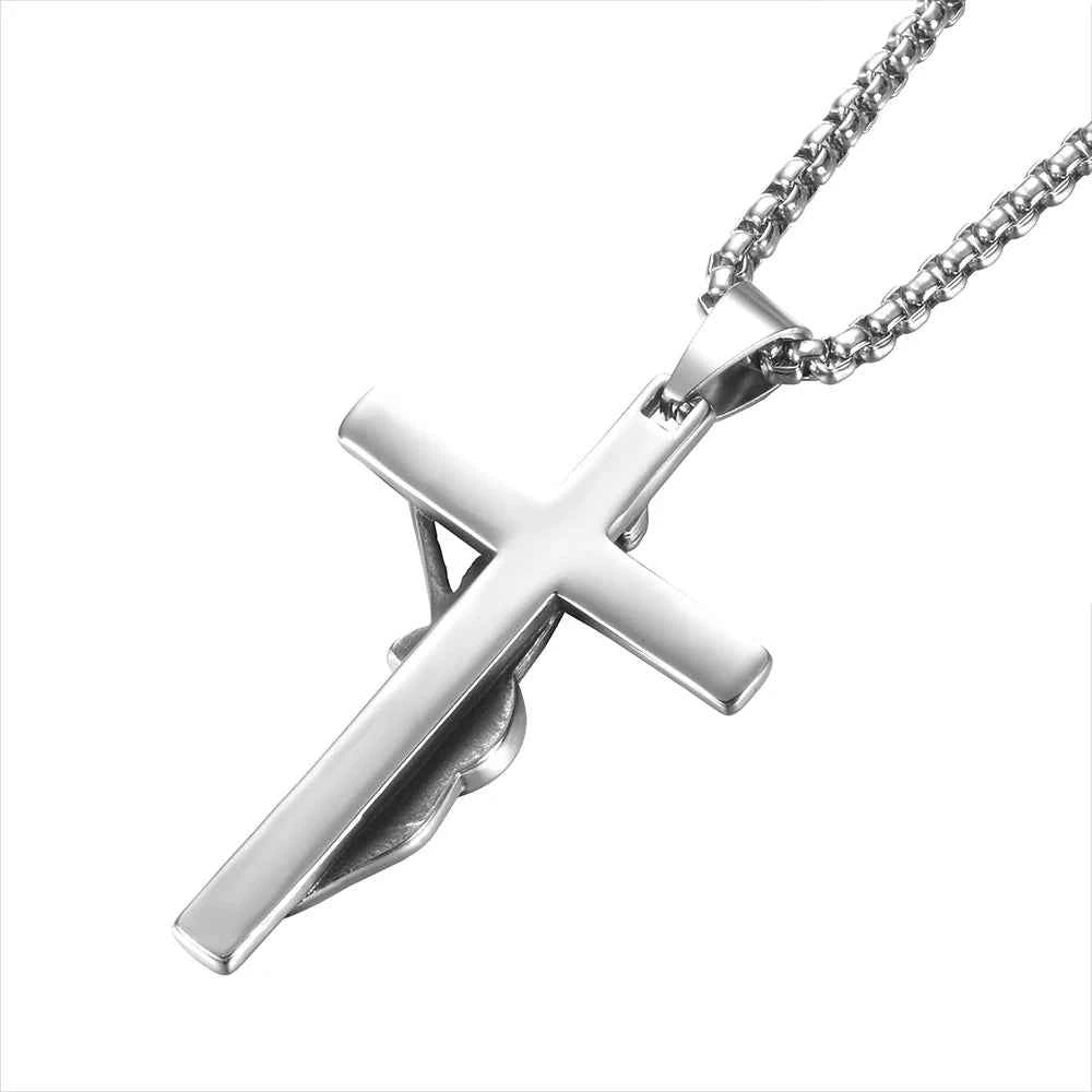 Johnny Hallyday Guitar Cross Pendant Necklace - Stainless Steel Floating Locket for Men, Inspirational Christian Jewelry Gift - Pedlar's Attic