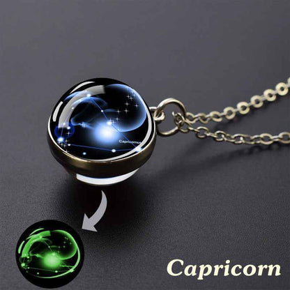 12 Constellation Necklace Starry Sky Luminous Zodiac Glass Ball Pendant Necklace Christmas Gift for Men Women - Pedlar's Attic