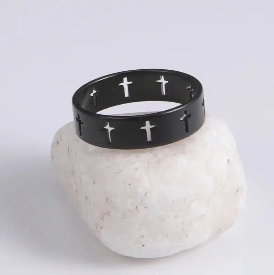 Bound by the Cross — Gothic Stainless Steel Couple Ring