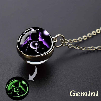 12 Constellation Necklace Starry Sky Luminous Zodiac Glass Ball Pendant Necklace Christmas Gift for Men Women - Pedlar's Attic