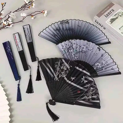 Elegant Essence Bamboo Silk Fan - Chic Black Folding Hand Fan for Dance & Summer Parties, Ideal Gift for Women - Pedlar's Attic