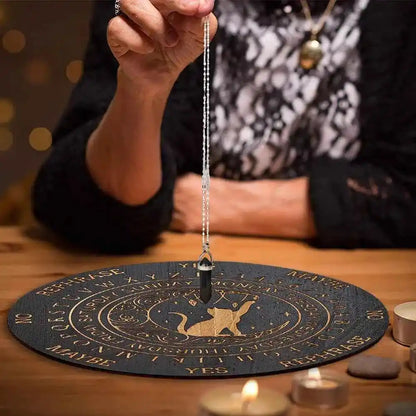 Mystic Moon Spirit Cat Pendulum Board Black Round Magics Meditation Decision Plate Metaphysical Healing Witch Beginners giftware - Pedlar's Attic