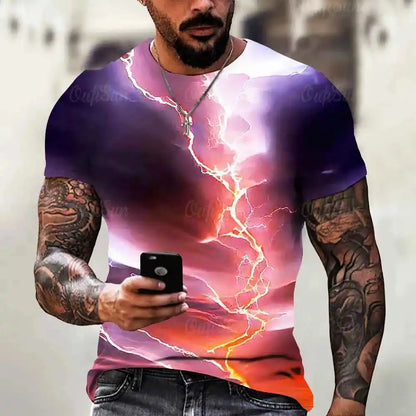 Men's T Shirt 3d Lightning Print - Pedlar's Attic