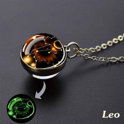 12 Constellation Necklace Starry Sky Luminous Zodiac Glass Ball Pendant Necklace Christmas Gift for Men Women - Pedlar's Attic