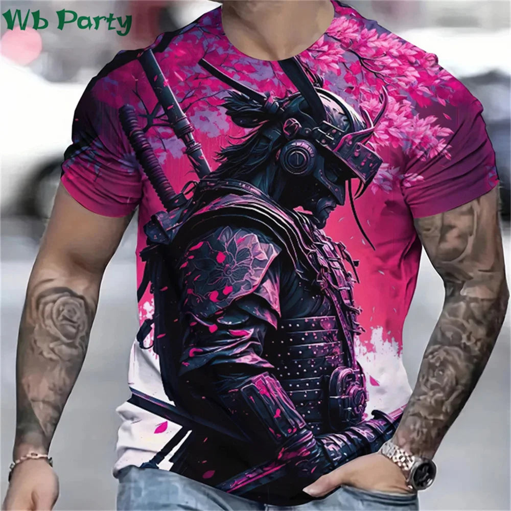 3D Printed Japan Samurai T shirt for Men Personality Pattern T-shirts Summer Fashion O-Neck Street Loose Tops Short Sleeve Tees