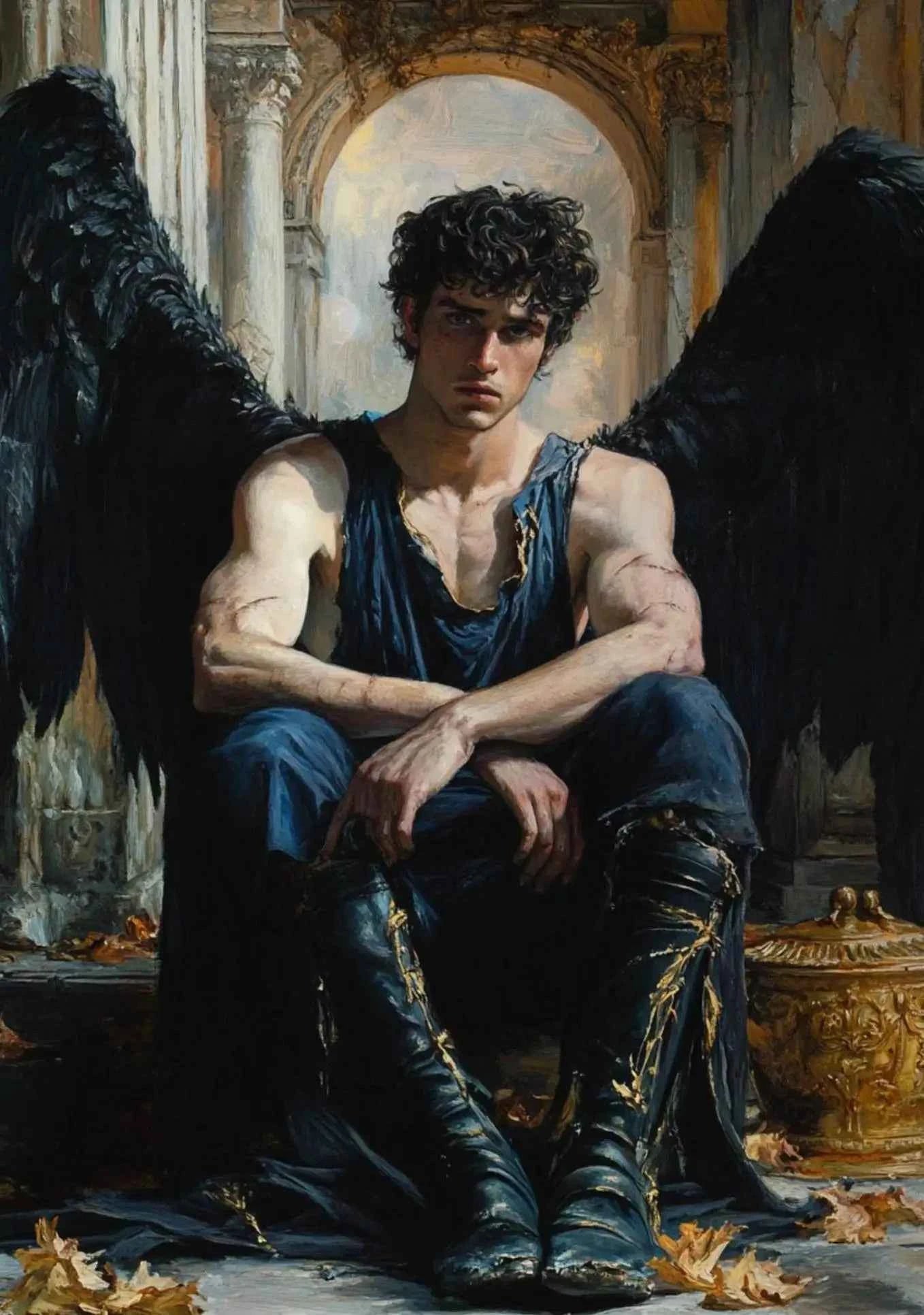 Dark Mysterious Retro Aesthetic Myth Hell Fallen Angel Portrait Poster Canvas Print Art