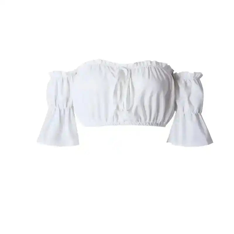 Sun & Spell – Ruched Lantern Sleeve Strapless Crop Top