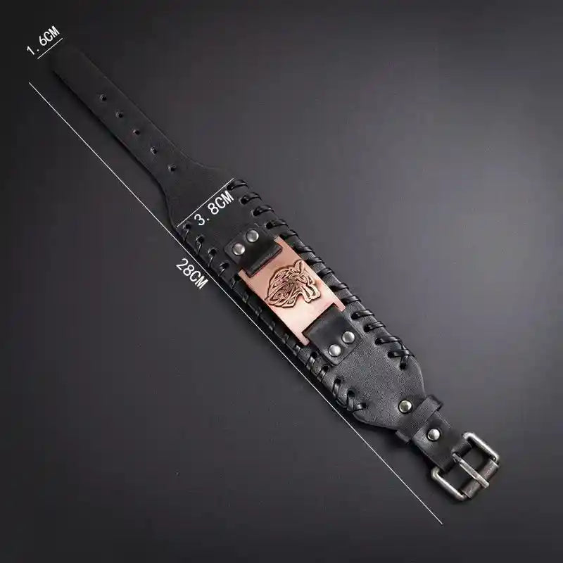 Celtic Wolf Head Braided Leather Bracelet - Nordic Popular Jewelry Retro Viking - Pedlar's Attic
