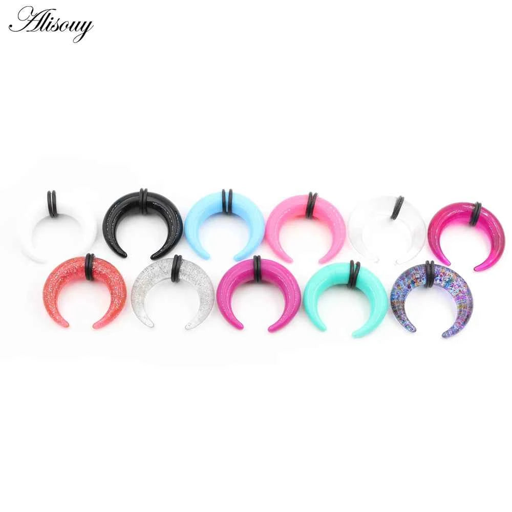 2pcs Acrylic C Sahpe Buffalo Horn Ear Pincher Septum Rings Piercing Black Ear Taper Stretcher Expander Body Jewelry 1.6mm-16mm