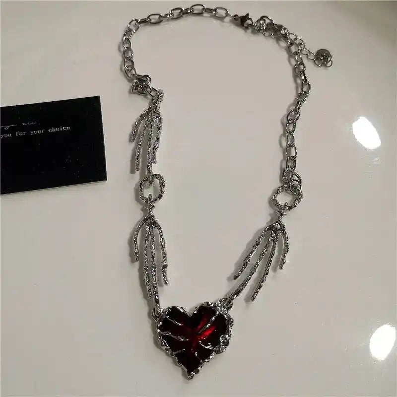 Black Star Cross, Red Heart Pendant, Ghost Claw Choker, Chain Necklace, Goth Vintage Grunge EMO Accessories - Pedlar's Attic