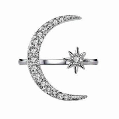 Silver color Star and Moon Open Ring - Pedlar's Attic