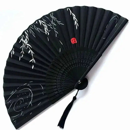 Elegant Essence Bamboo Silk Fan - Chic Black Folding Hand Fan for Dance & Summer Parties, Ideal Gift for Women - Pedlar's Attic