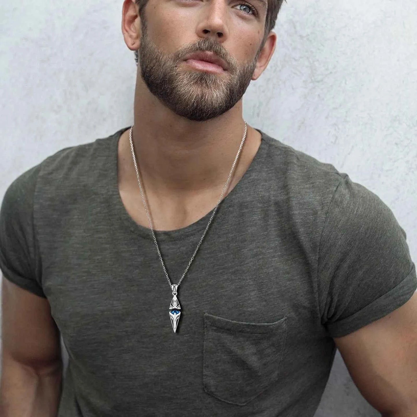 Stylish Blue Stone Man Necklaces Stainless Steel Jewelry Cube  Pendant Collar Birthday Party Dad Boyfriend Valentine Gifts