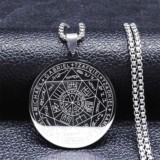 WEN Seven Archangels Amulet Stainless Steel Necklaces Men Seal of Solomon Talisman Necklace Protection Jewelry collar