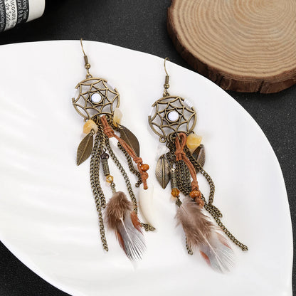 The Woman Who Faces East — Soraveen Dream Catcher Feather & Stone Necklace and Earring Set