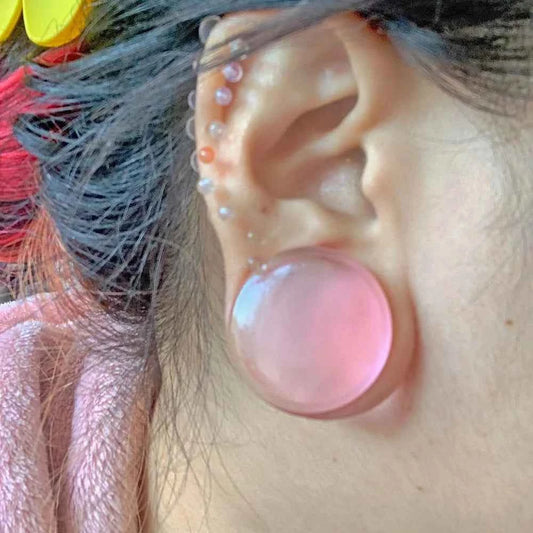 1PC Natural Glass Double Flared Ear Plugs Ear Tunnel Gauge