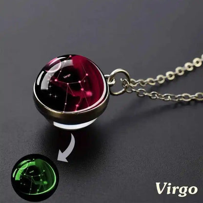 12 Constellation Necklace Starry Sky Luminous Zodiac Glass Ball Pendant Necklace Christmas Gift for Men Women - Pedlar's Attic