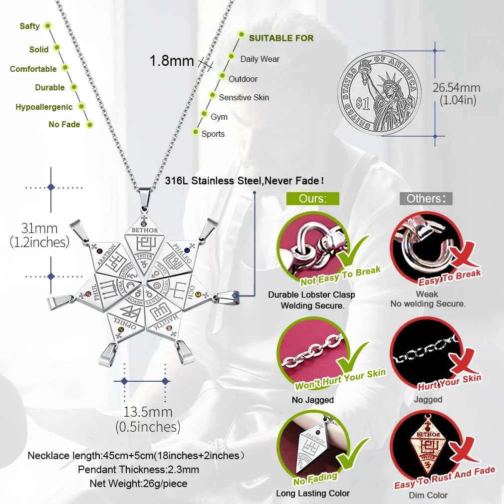 ChainsPro Stainless Steel 7pcs/ Set Seven Archangels Puzzle Necklaces Sigil Talisman Unisex Jewelry Set Gift for BFF Family