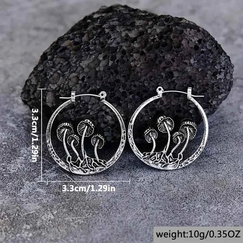 Vintage Gothic Mushroom Earrings Hoop Alloy Jewelry Creative Cool Aesthetic Gift for Women Best Friend Her Dark Academia Witchy