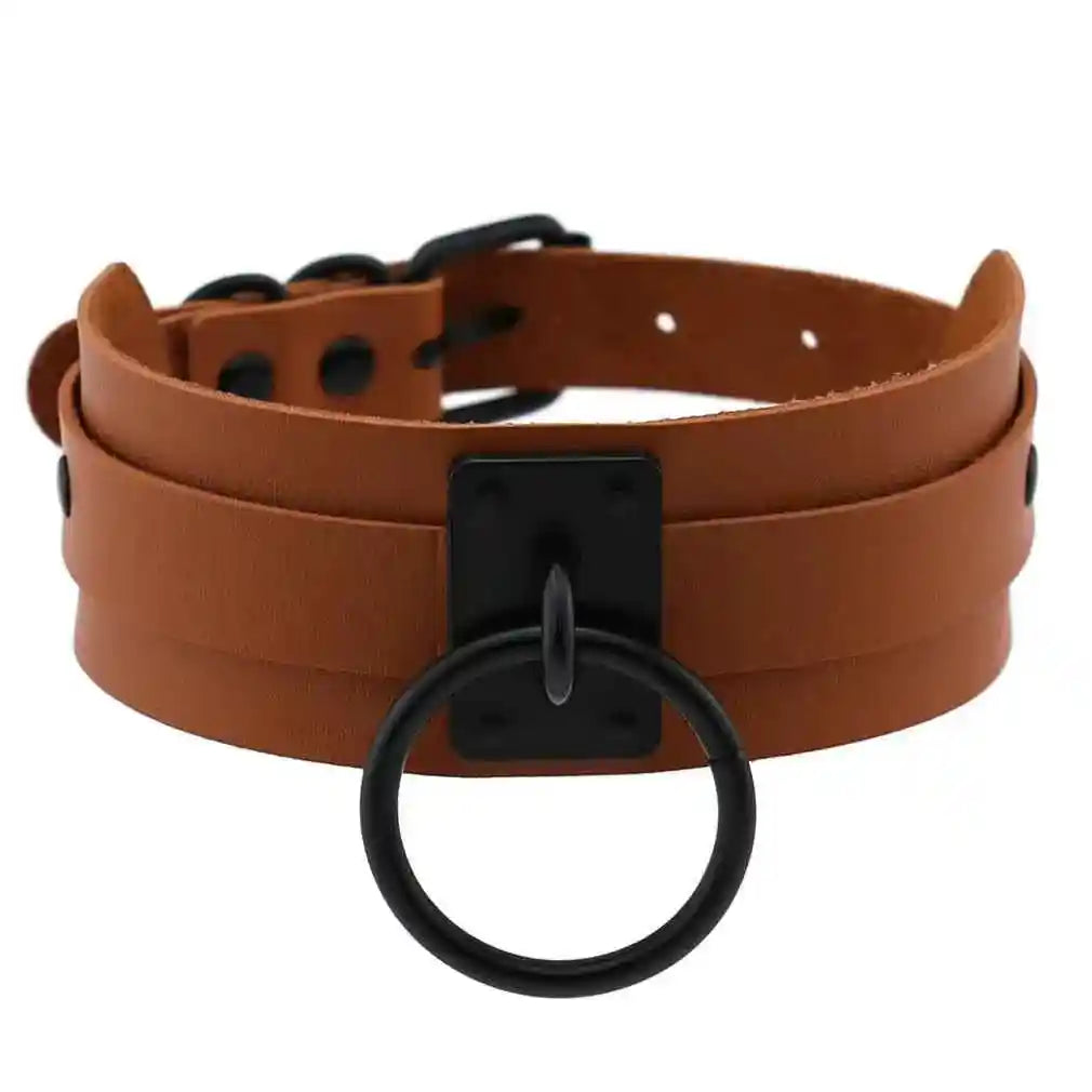 Punk Black O-Round Metal Leather Choker Collar - Pedlar's Attic