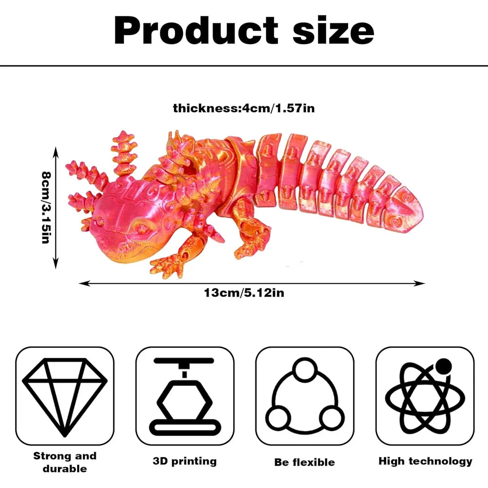 3D Printed Axolotl Toy Collectible Articulated Mechanical Axolotl Figurine 3D Printed Animal for Stress Relief Home Decor