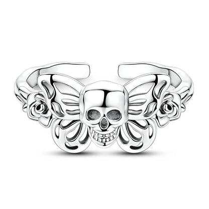 Original 925 Sterling Silver Skull Rose Open Rings For Women Girls Jewelry Birthday Anniversary Gifts