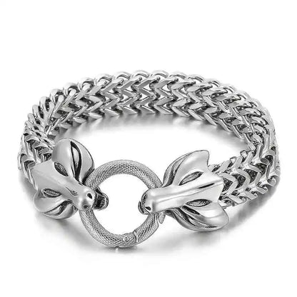 Stainless Steel Nordic Double Wolf Head Bracelet - Pedlar's Attic