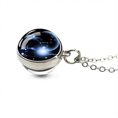12 Constellation Necklace Starry Sky Luminous Zodiac Glass Ball Pendant Necklace Christmas Gift for Men Women - Pedlar's Attic
