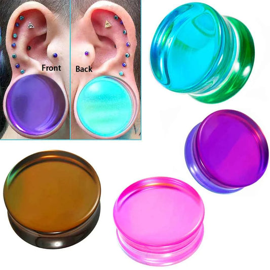 1PC Natural Glass Double Flared Ear Plugs Ear Tunnel Gauge