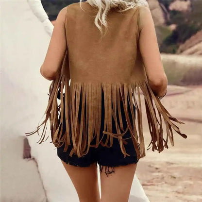 Vintage Vibes Boho Fringe Vest | Sleeveless Faux Suede with Rivets & Tassels for Effortless Style - Pedlar's Attic