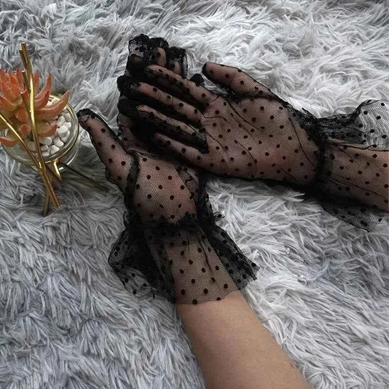 Glamourous Vibes Mesh Tulle Gloves - Sexy Transparent Dot Print for Club, Prom & Dance - Pedlar's Attic