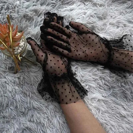 Glamourous Vibes Mesh Tulle Gloves - Sexy Transparent Dot Print for Club, Prom & Dance - Pedlar's Attic