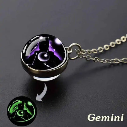 12 Constellation Necklace Starry Sky Luminous Zodiac Glass Ball Pendant Necklace Christmas Gift for Men Women - Pedlar's Attic