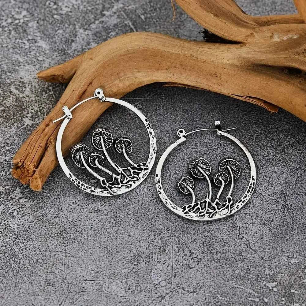 Vintage Gothic Mushroom Earrings Hoop Alloy Jewelry Creative Cool Aesthetic Gift for Women Best Friend Her Dark Academia Witchy
