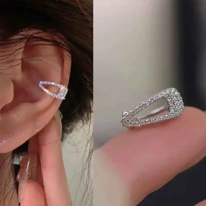Shiny Silver Crystal Tassel Cuff Earring - Non-Piercing Rhinestone Star Clip-On Jewelry for Women - Pedlar's Attic