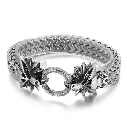 Stainless Steel Nordic Double Wolf Head Bracelet - Pedlar's Attic