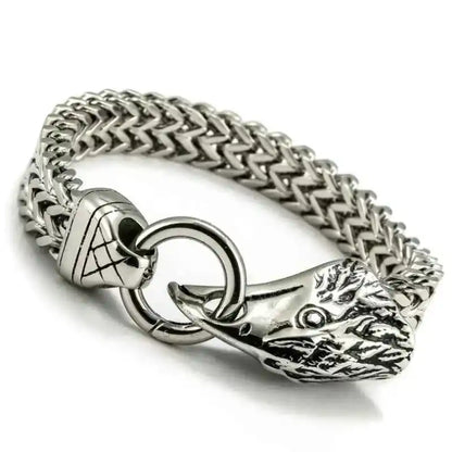 Stainless Steel Nordic Double Wolf Head Bracelet - Pedlar's Attic