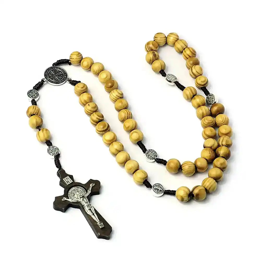The Quiet Prayer — Wood Bead Rosary Necklace