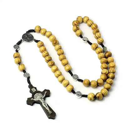 The Quiet Prayer — Wood Bead Rosary Necklace