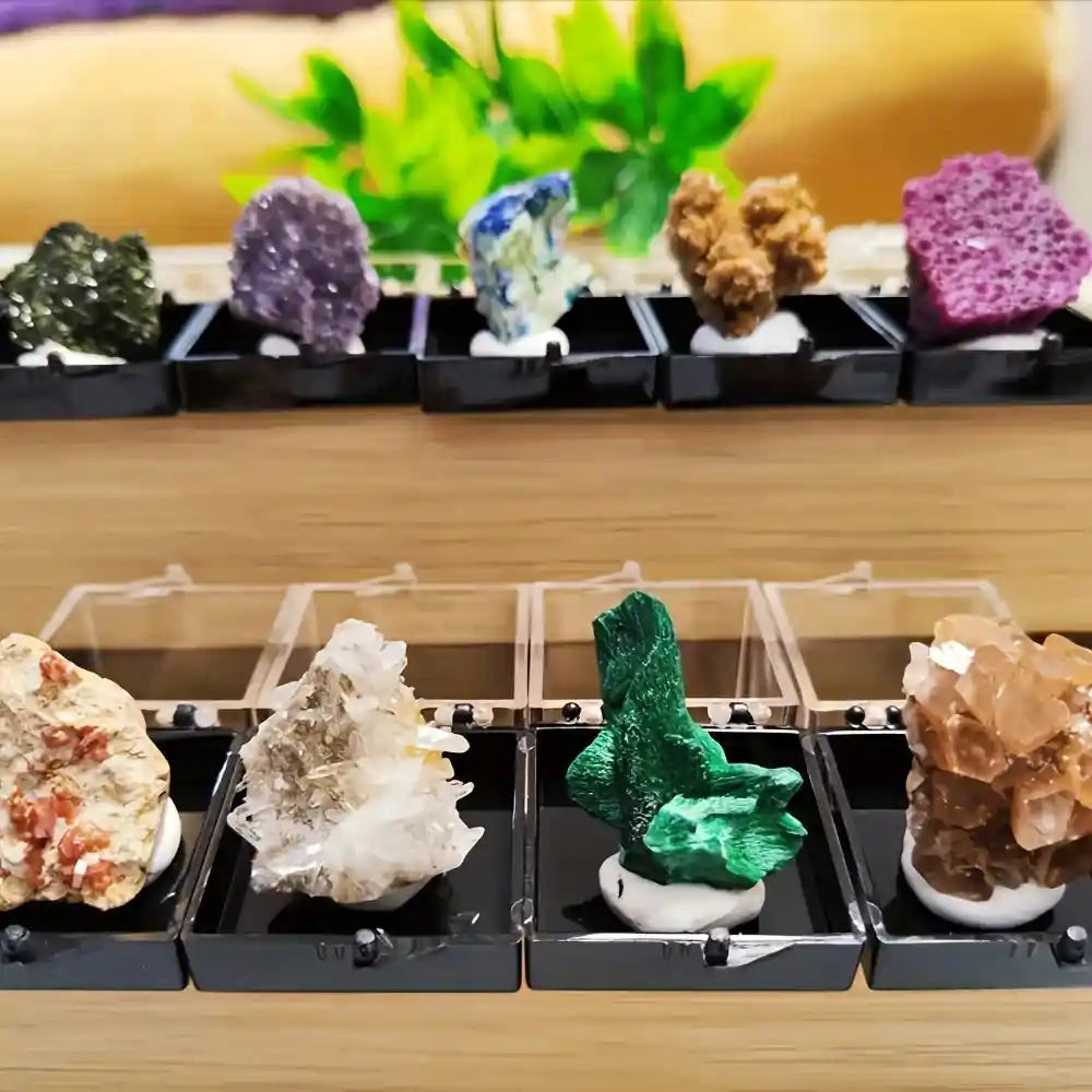 Natural Crystal Mineral Display Box with Sturdy Base Quartz - Pedlar's Attic
