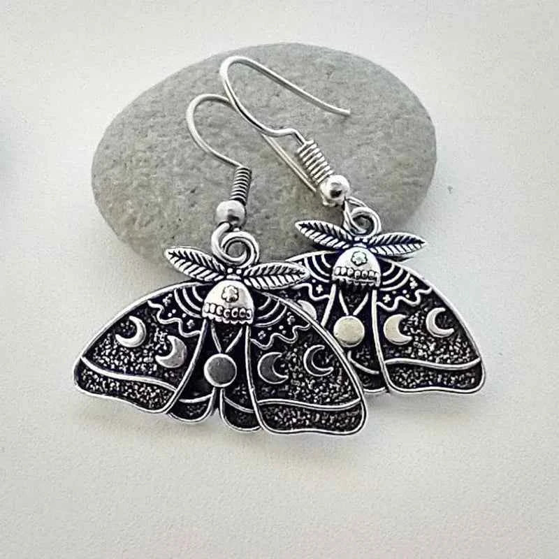 Cross-Border European and American Retro Style Moth Sun and Moon Carved Pattern Earrings Gothic Punk Personality Exaggerated Earrings