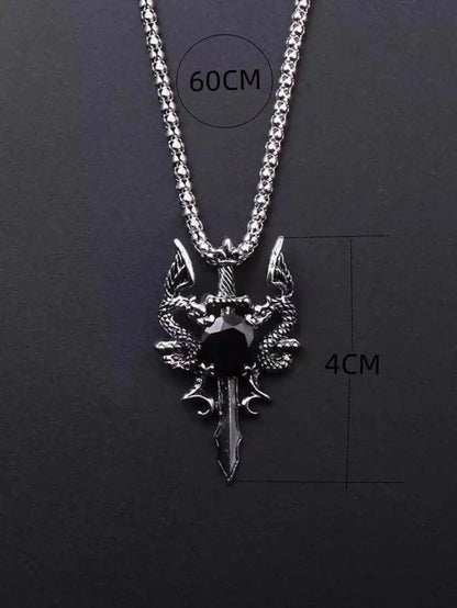Gothic Style Ancient Silver-color Evil Dragon Gem Pendant Necklace - Pedlar's Attic
