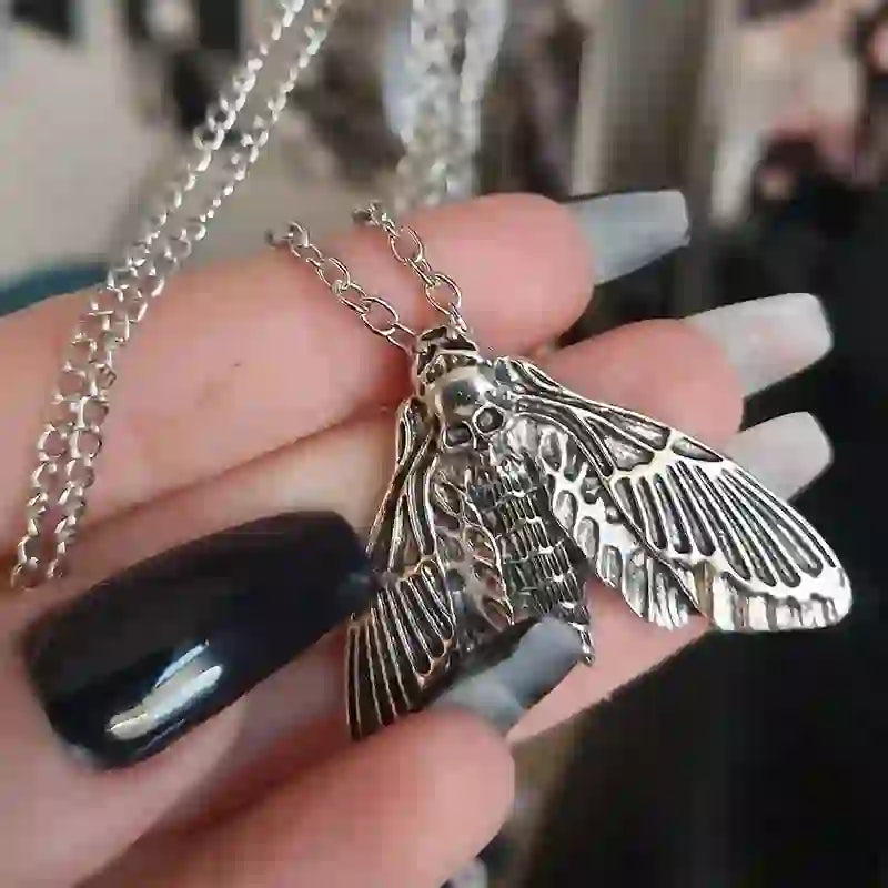 The Duskwing Pendant – Gothic Skull Moth Necklace