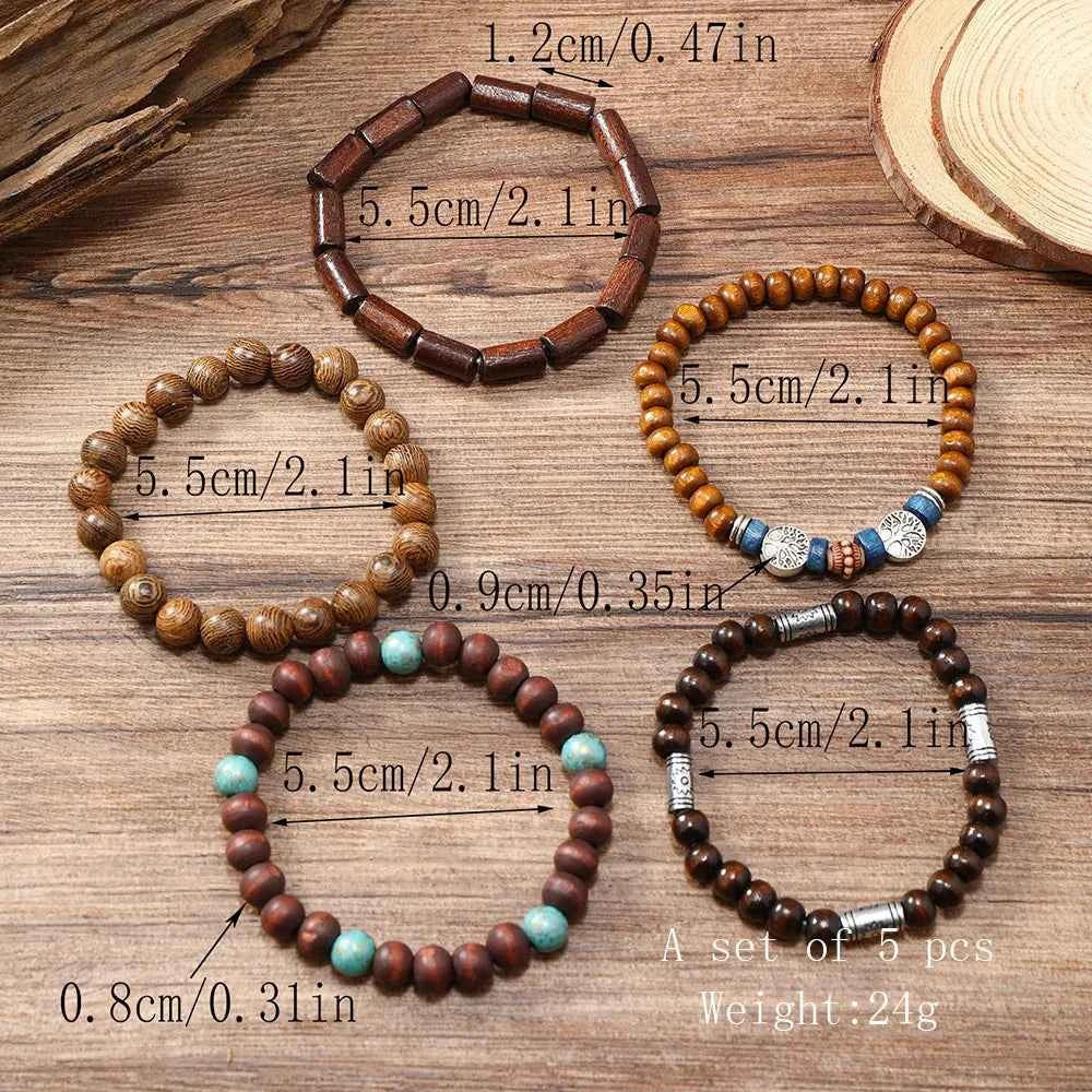 Ethnic 4-5pc/set wood bead tree Cactus Charms bracelets