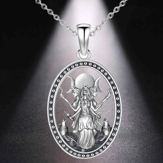 Triple Moon Goddess Hecate Pendant Neck Chain
