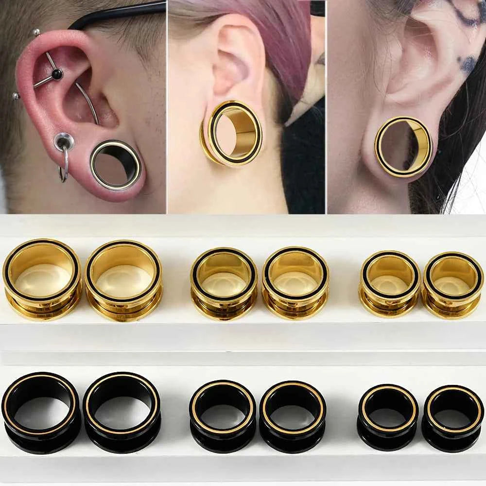 Pair Double Color Screw Ear Gauges Stainless Steel - Pedlar's Attic