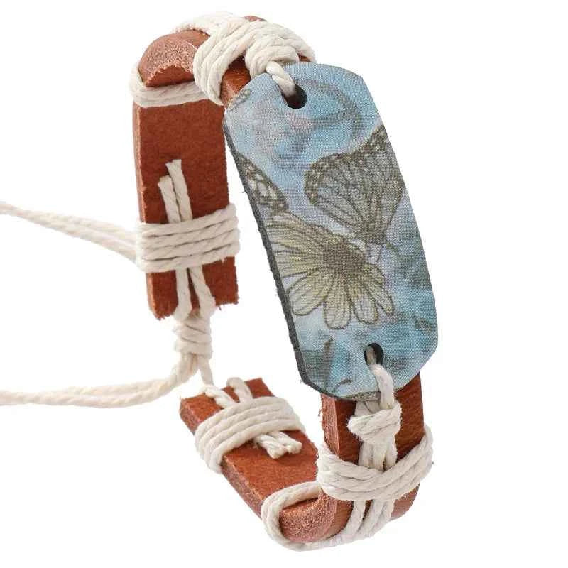 Punk New Style Handcrafted Simple Woven Butterfly Pattern Leather Bracelet for Men and Women, Personalized Clothing Accessory Bracelet