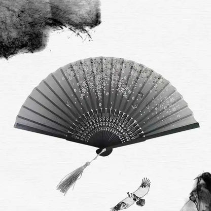 Elegant Essence Bamboo Silk Fan - Chic Black Folding Hand Fan for Dance & Summer Parties, Ideal Gift for Women - Pedlar's Attic
