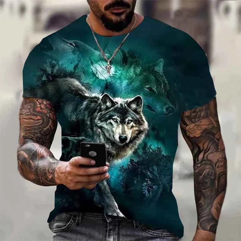 3D Wolf Print Harajuku Men's T-shirts 4